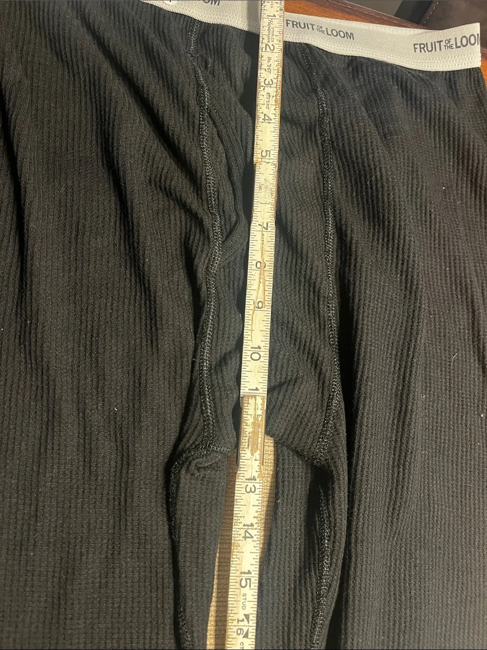 .1.  Mens Fruit of the Loom Black Ribbed Thermal waffel Leggings large